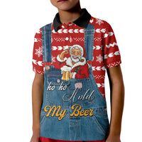 Ho Ho Hold My Beer Santa Christmas Design Kid Polo Shirt Xmas Holiday Patterns - Wonder Print Shop