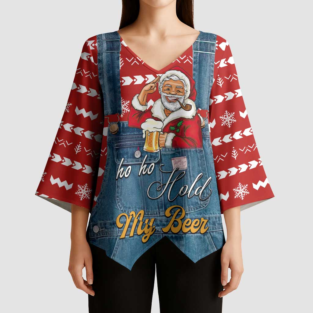 Ho Ho Hold My Beer Santa Christmas Design Kimono Sleeve Blouse Xmas Holiday Patterns - Wonder Print Shop