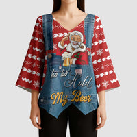 Ho Ho Hold My Beer Santa Christmas Design Kimono Sleeve Blouse Xmas Holiday Patterns - Wonder Print Shop