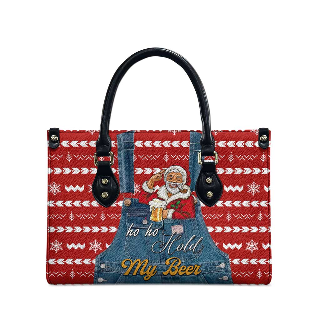 Ho Ho Hold My Beer Santa Christmas Design Leather Bag Xmas Holiday Patterns - Wonder Print Shop