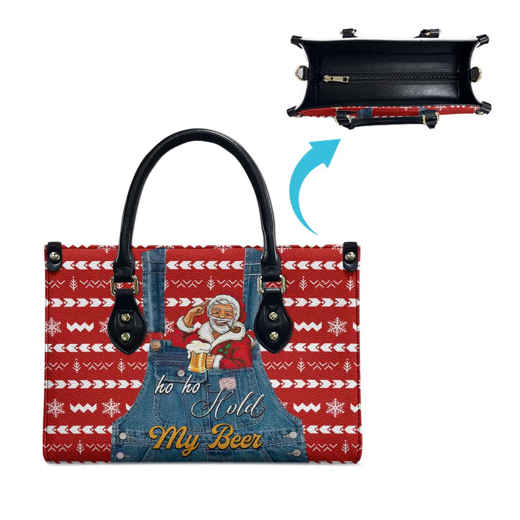 Ho Ho Hold My Beer Santa Christmas Design Leather Bag Xmas Holiday Patterns - Wonder Print Shop