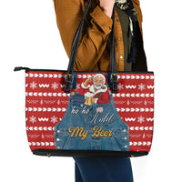 Ho Ho Hold My Beer Santa Christmas Design Leather Tote Bag Xmas Holiday Patterns - Wonder Print Shop