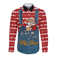 Ho Ho Hold My Beer Santa Christmas Design Long Sleeve Button Shirt Xmas Holiday Patterns - Wonder Print Shop