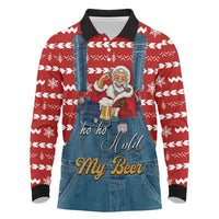 Ho Ho Hold My Beer Santa Christmas Design Long Sleeve Polo Shirt Xmas Holiday Patterns - Wonder Print Shop