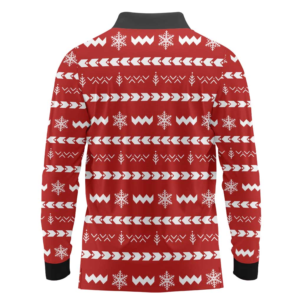 Ho Ho Hold My Beer Santa Christmas Design Long Sleeve Polo Shirt Xmas Holiday Patterns - Wonder Print Shop