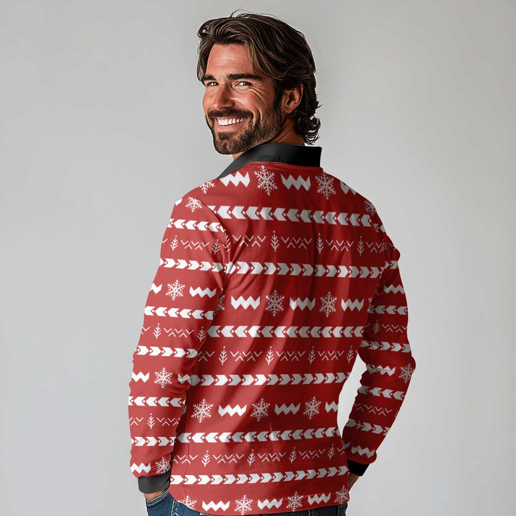 Ho Ho Hold My Beer Santa Christmas Design Long Sleeve Polo Shirt Xmas Holiday Patterns - Wonder Print Shop