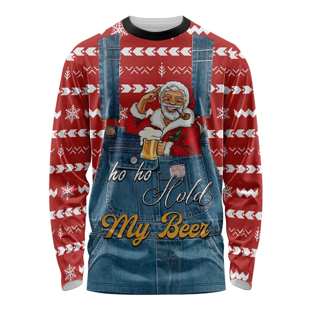 Ho Ho Hold My Beer Santa Christmas Design Long Sleeve Shirt Xmas Holiday Patterns - Wonder Print Shop