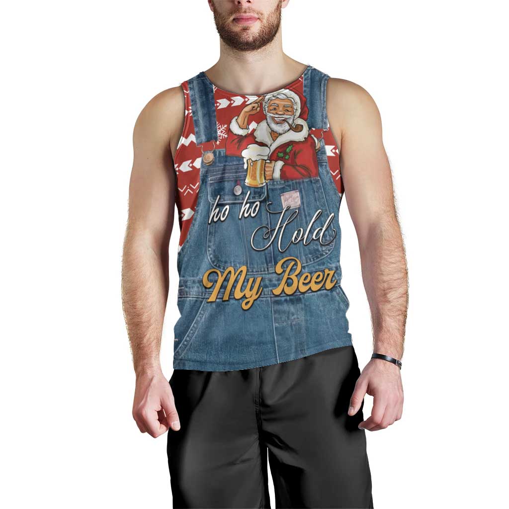 Ho Ho Hold My Beer Santa Christmas Design Men Tank Top Xmas Holiday Patterns - Wonder Print Shop