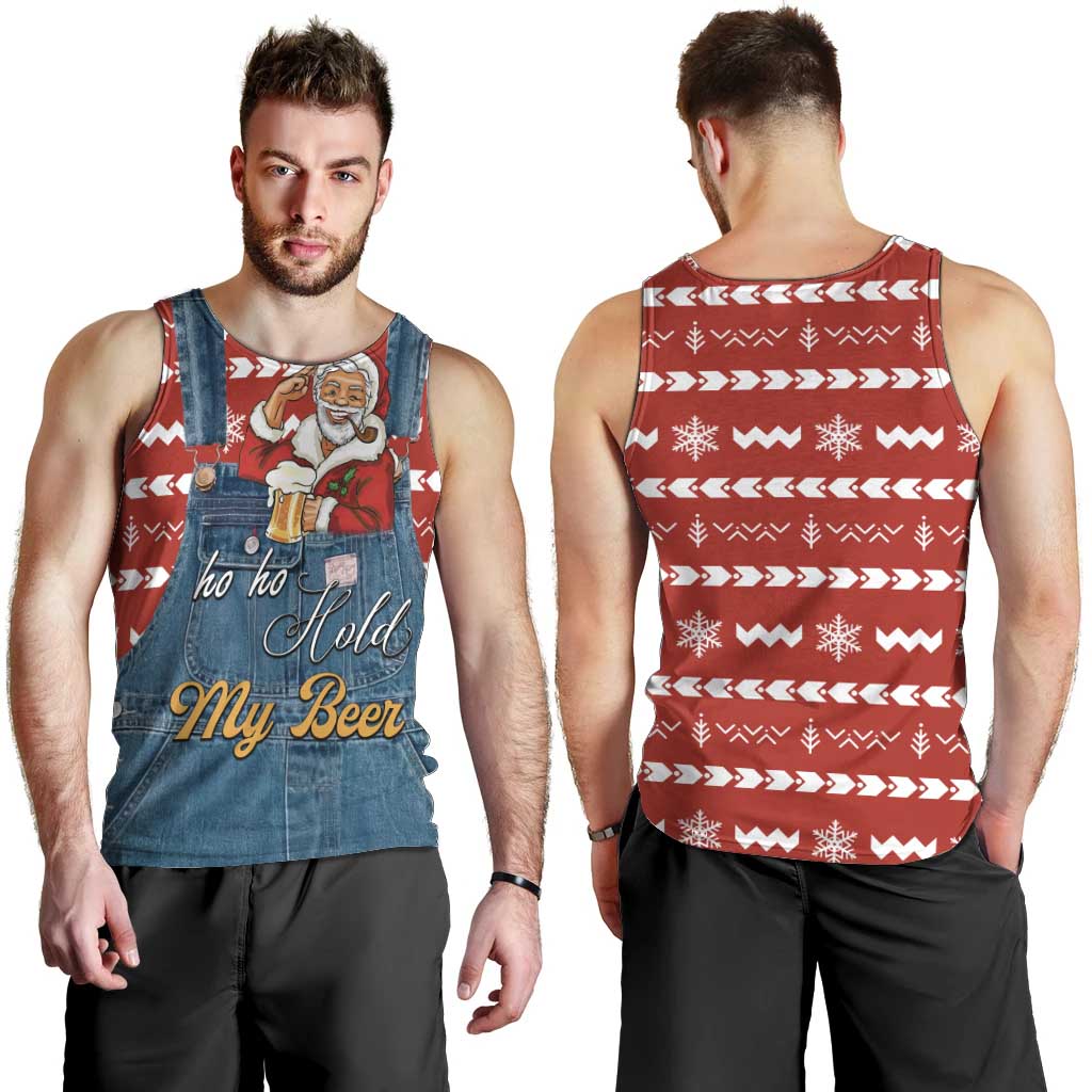 Ho Ho Hold My Beer Santa Christmas Design Men Tank Top Xmas Holiday Patterns - Wonder Print Shop