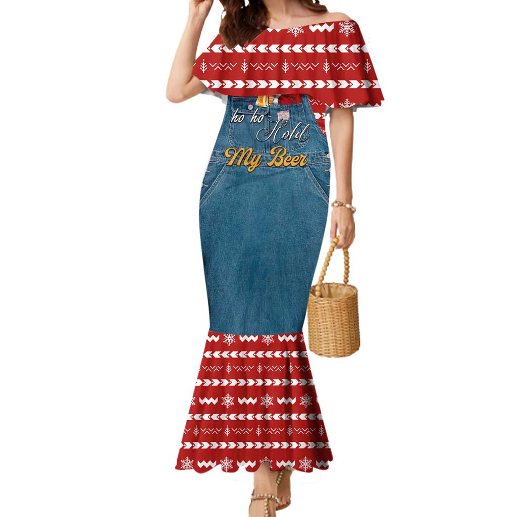 Ho Ho Hold My Beer Santa Christmas Design Mermaid Dress Xmas Holiday Patterns - Wonder Print Shop