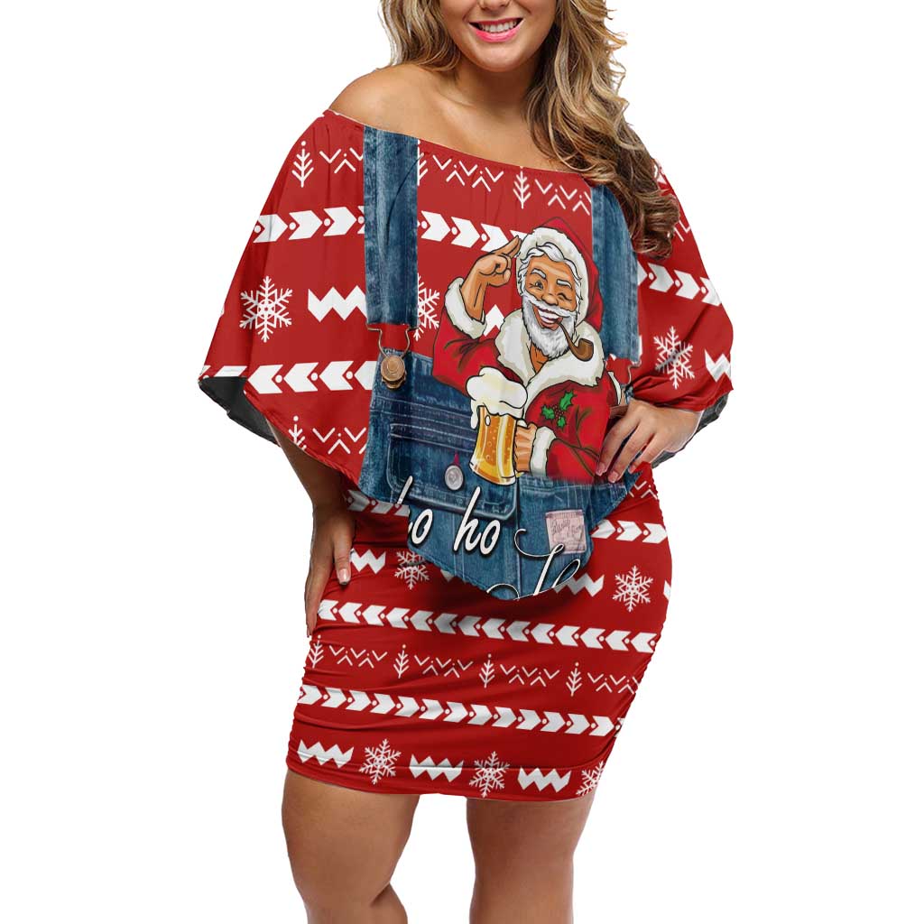 Ho Ho Hold My Beer Santa Christmas Design Off Shoulder Short Dress Xmas Holiday Patterns - Wonder Print Shop