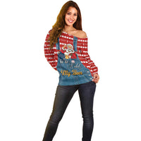 Ho Ho Hold My Beer Santa Christmas Design Off Shoulder Sweater Xmas Holiday Patterns - Wonder Print Shop