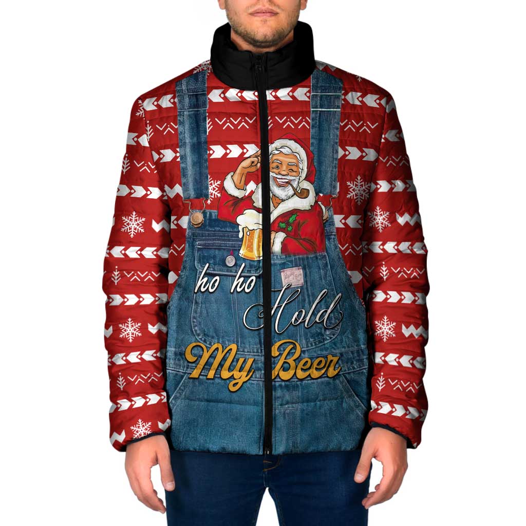 Ho Ho Hold My Beer Santa Christmas Design Padded Jacket Xmas Holiday Patterns - Wonder Print Shop