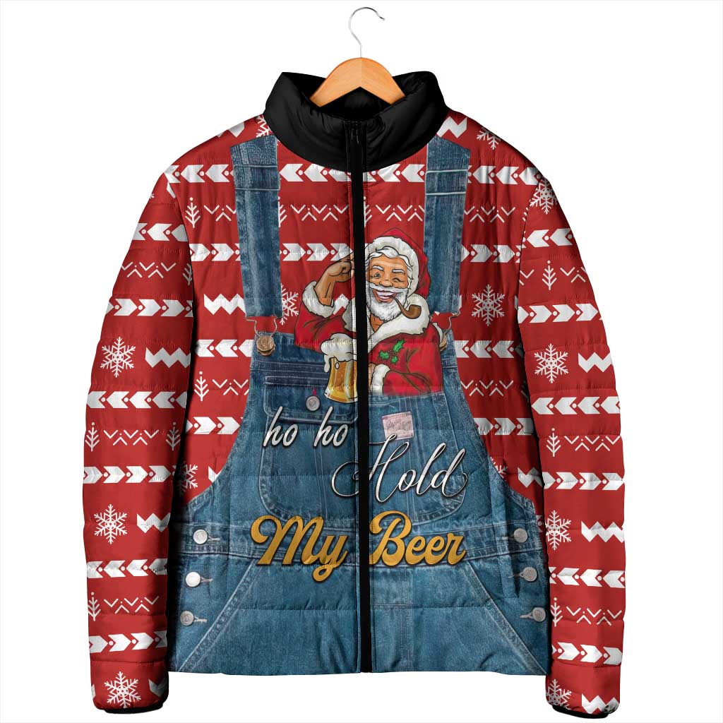 Ho Ho Hold My Beer Santa Christmas Design Padded Jacket Xmas Holiday Patterns - Wonder Print Shop