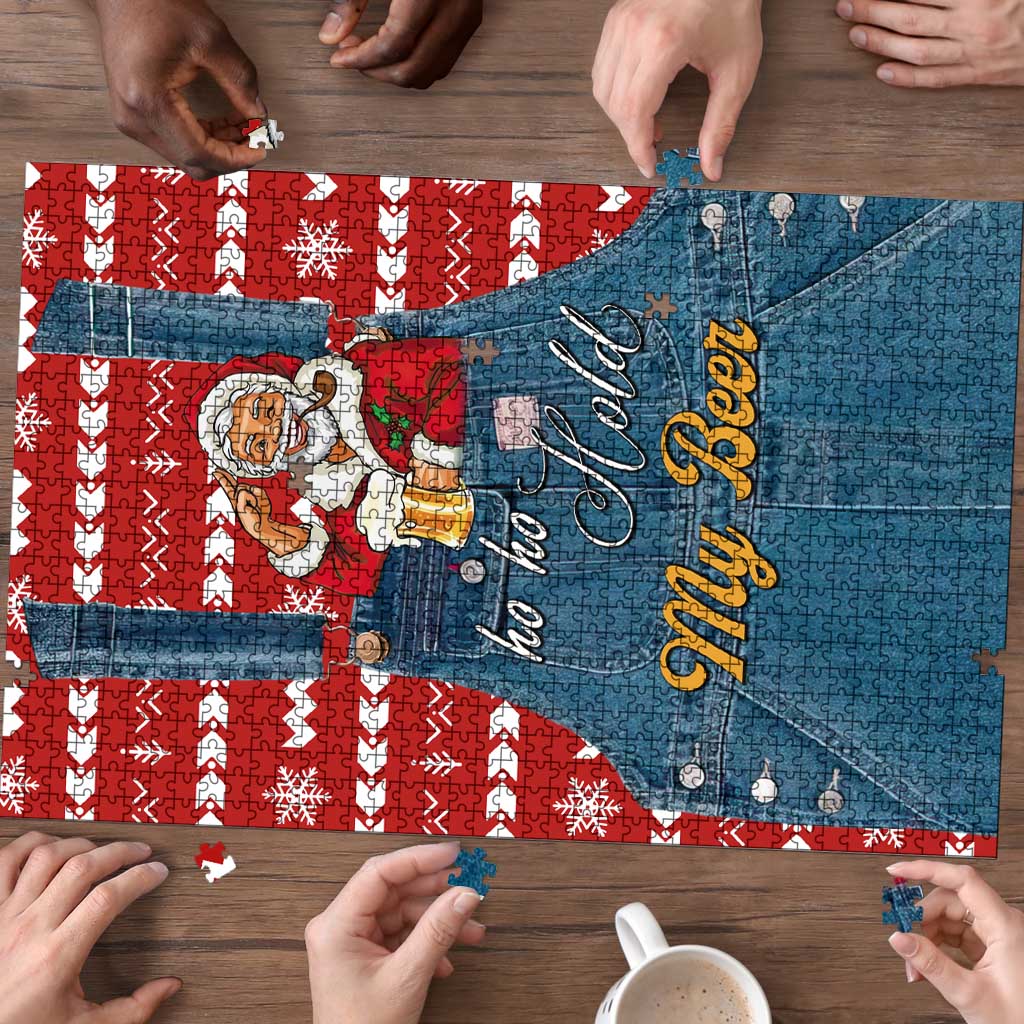 Ho Ho Hold My Beer Santa Christmas Design Puzzle Xmas Holiday Patterns - Wonder Print Shop