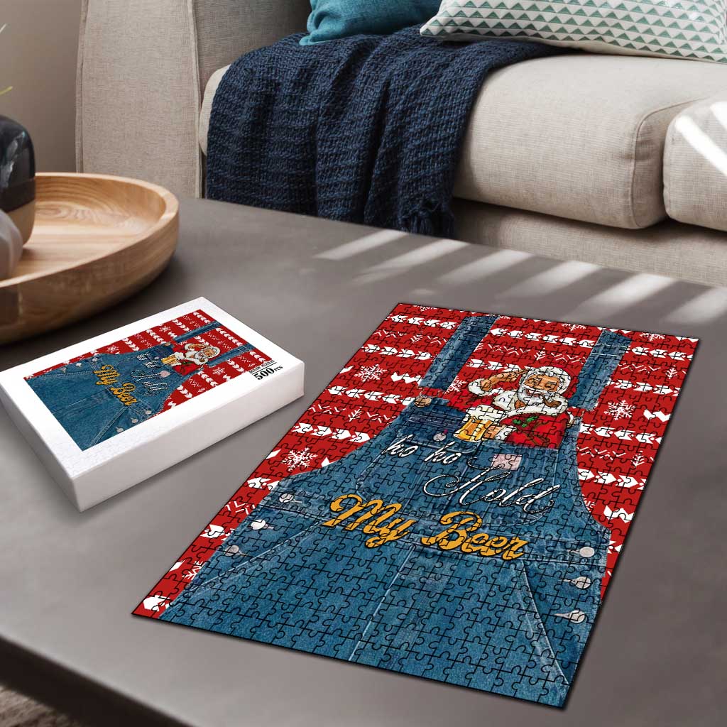 Ho Ho Hold My Beer Santa Christmas Design Puzzle Xmas Holiday Patterns - Wonder Print Shop