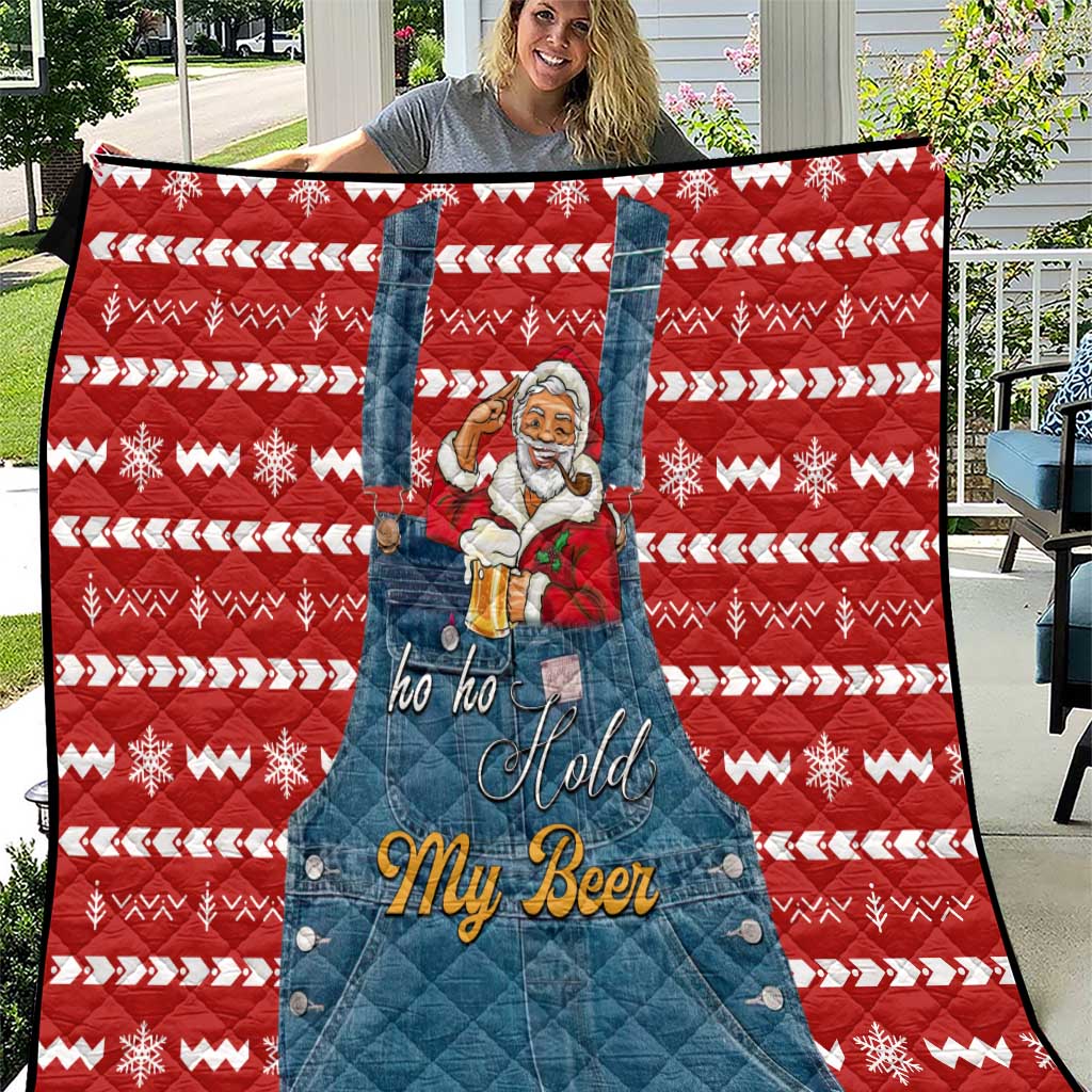 Ho Ho Hold My Beer Santa Christmas Design Quilt Xmas Holiday Patterns - Wonder Print Shop