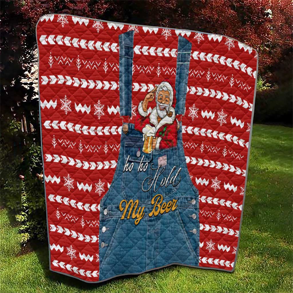 Ho Ho Hold My Beer Santa Christmas Design Quilt Xmas Holiday Patterns - Wonder Print Shop