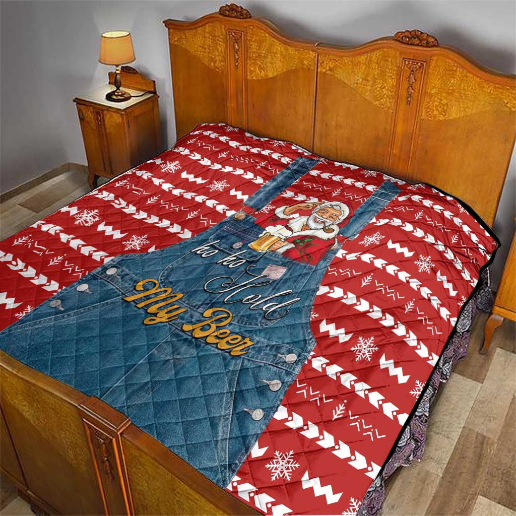 Ho Ho Hold My Beer Santa Christmas Design Quilt Xmas Holiday Patterns - Wonder Print Shop