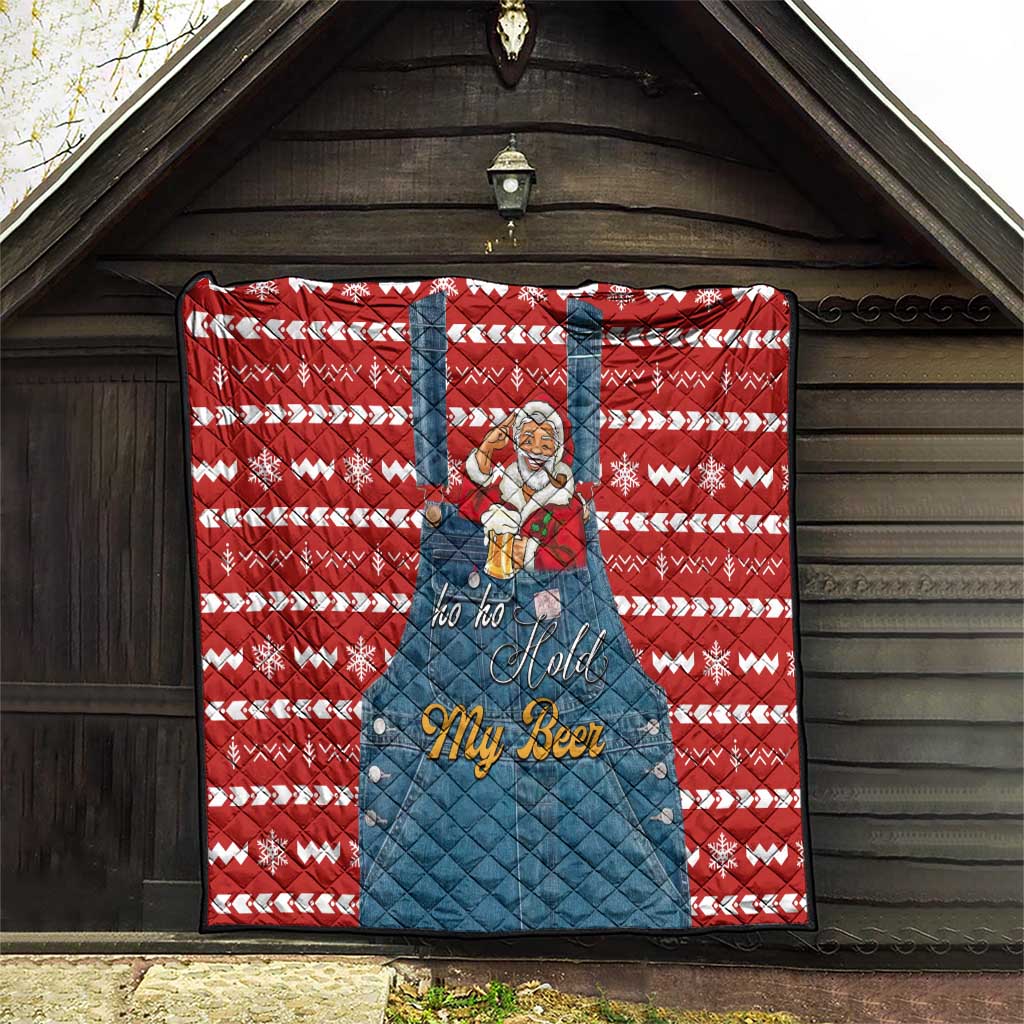 Ho Ho Hold My Beer Santa Christmas Design Quilt Xmas Holiday Patterns - Wonder Print Shop