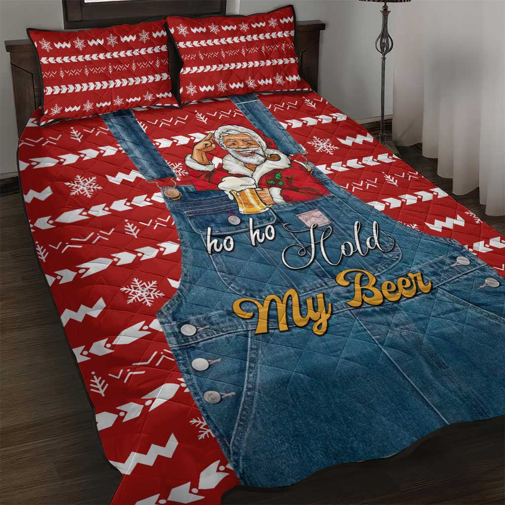 Ho Ho Hold My Beer Santa Christmas Design Quilt Bed Set Xmas Holiday Patterns - Wonder Print Shop