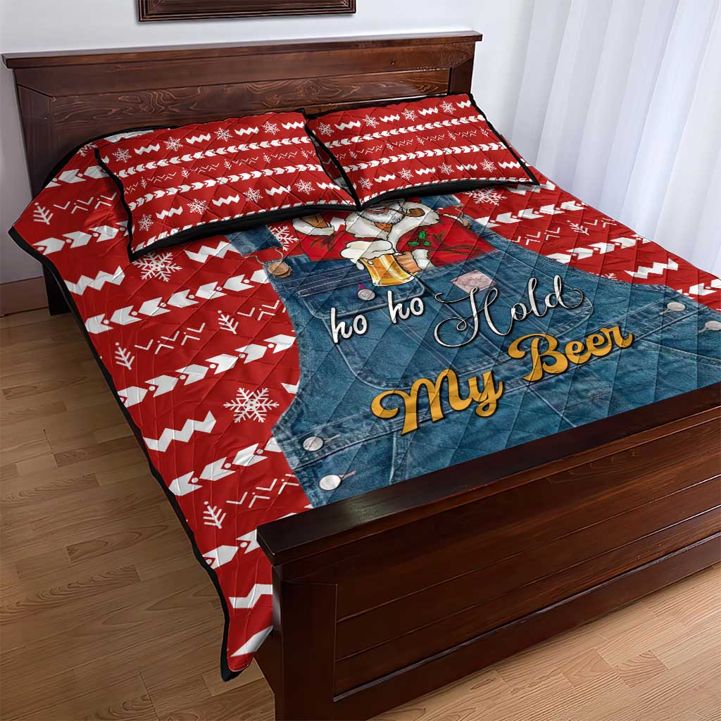 Ho Ho Hold My Beer Santa Christmas Design Quilt Bed Set Xmas Holiday Patterns - Wonder Print Shop