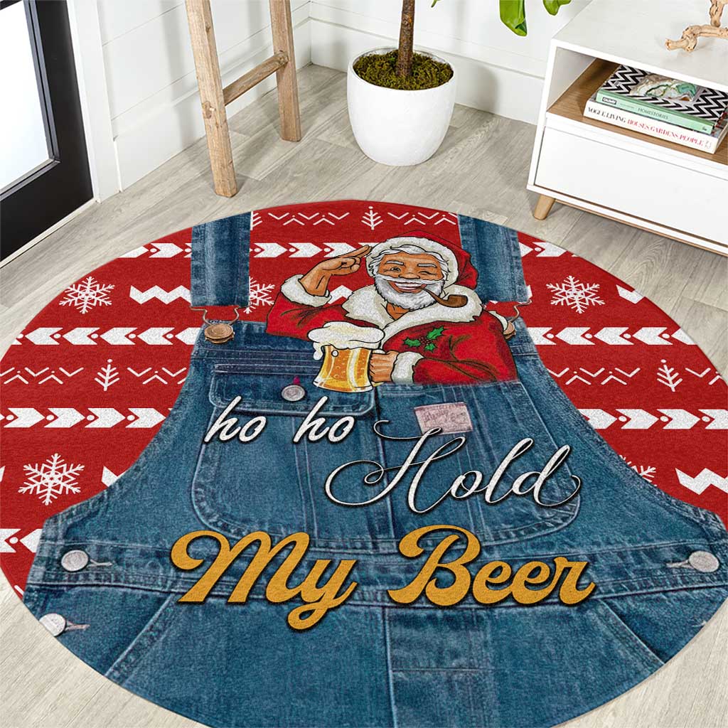 Ho Ho Hold My Beer Santa Christmas Design Round Carpet Xmas Holiday Patterns - Wonder Print Shop