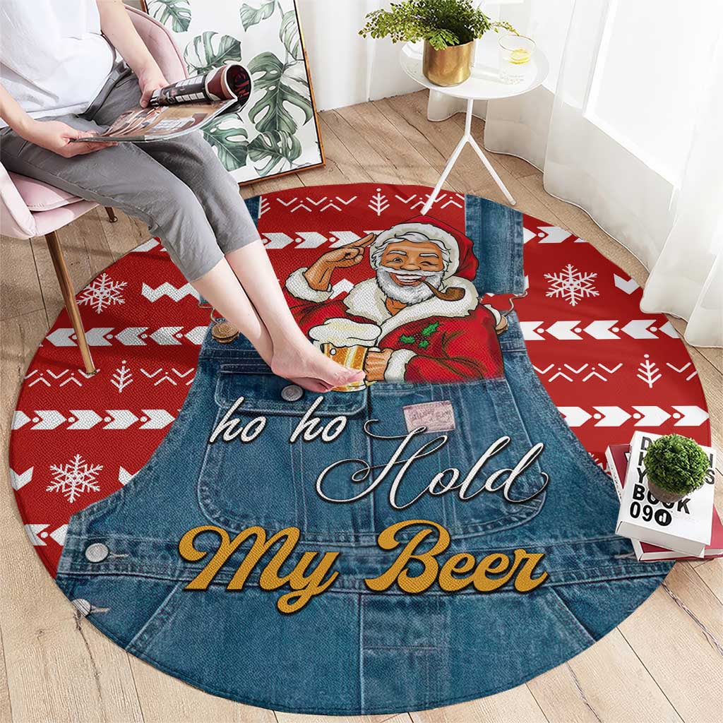 Ho Ho Hold My Beer Santa Christmas Design Round Carpet Xmas Holiday Patterns - Wonder Print Shop
