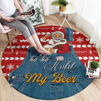 Ho Ho Hold My Beer Santa Christmas Design Round Carpet Xmas Holiday Patterns - Wonder Print Shop