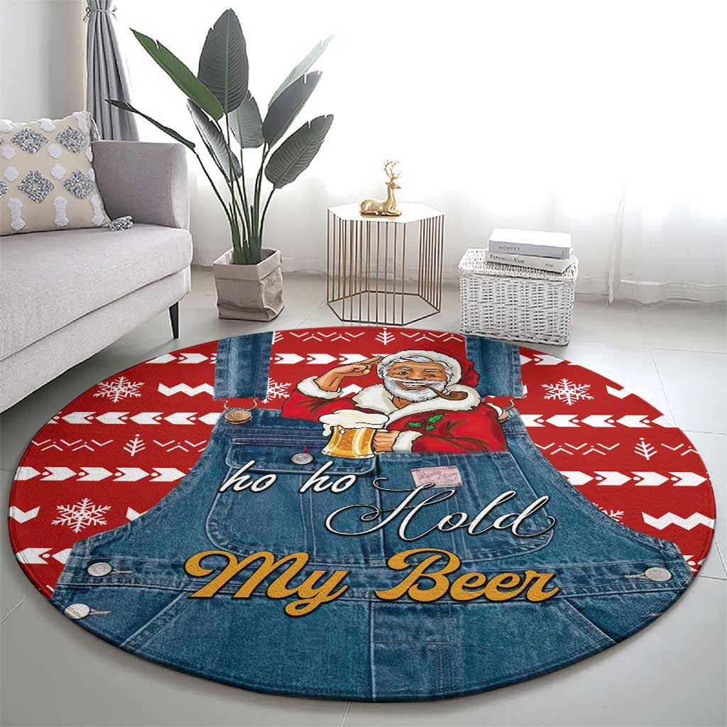 Ho Ho Hold My Beer Santa Christmas Design Round Carpet Xmas Holiday Patterns - Wonder Print Shop