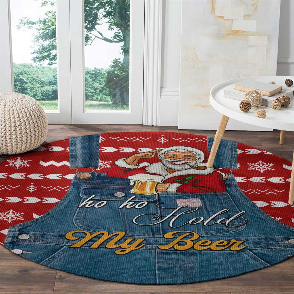 Ho Ho Hold My Beer Santa Christmas Design Round Carpet Xmas Holiday Patterns - Wonder Print Shop