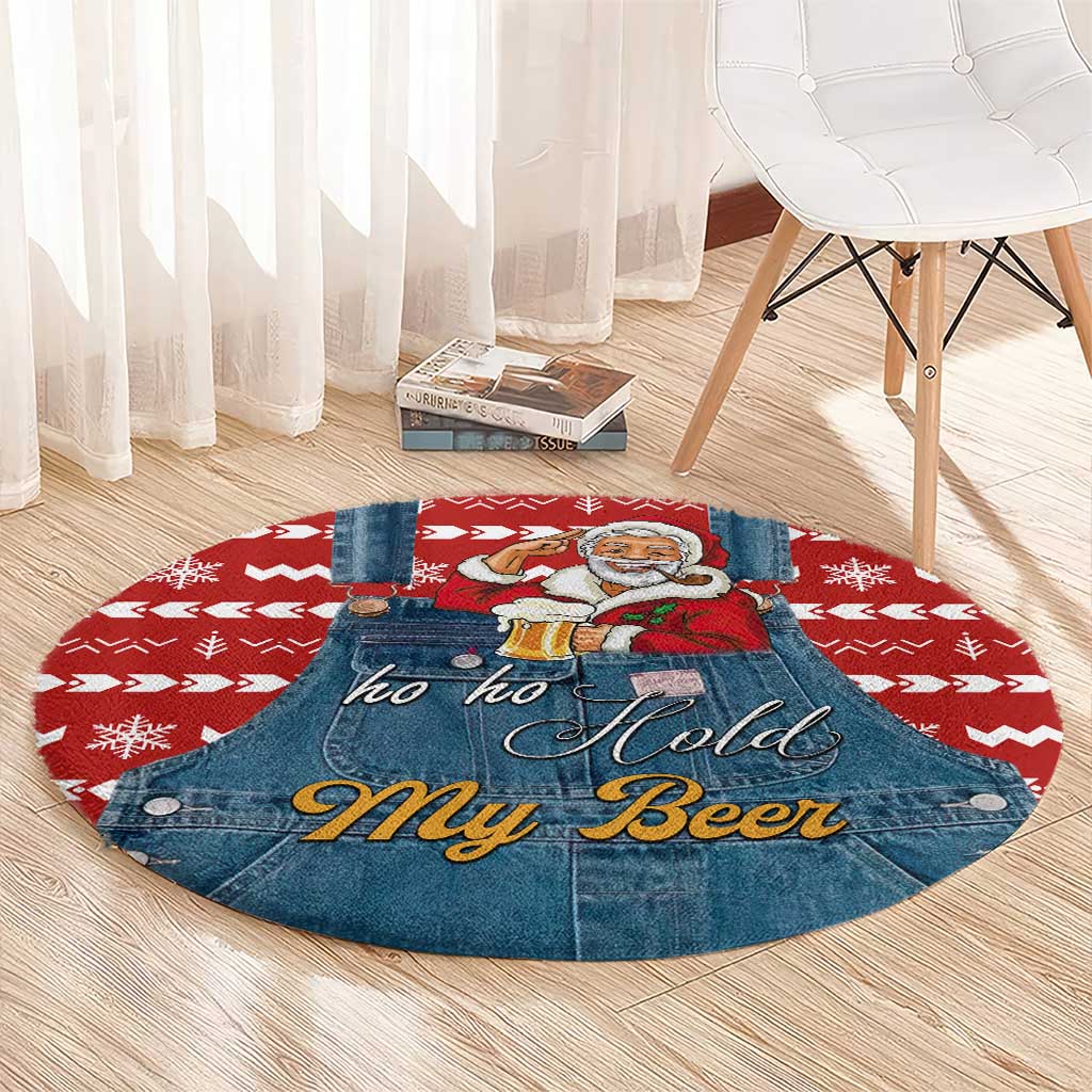 Ho Ho Hold My Beer Santa Christmas Design Round Carpet Xmas Holiday Patterns - Wonder Print Shop