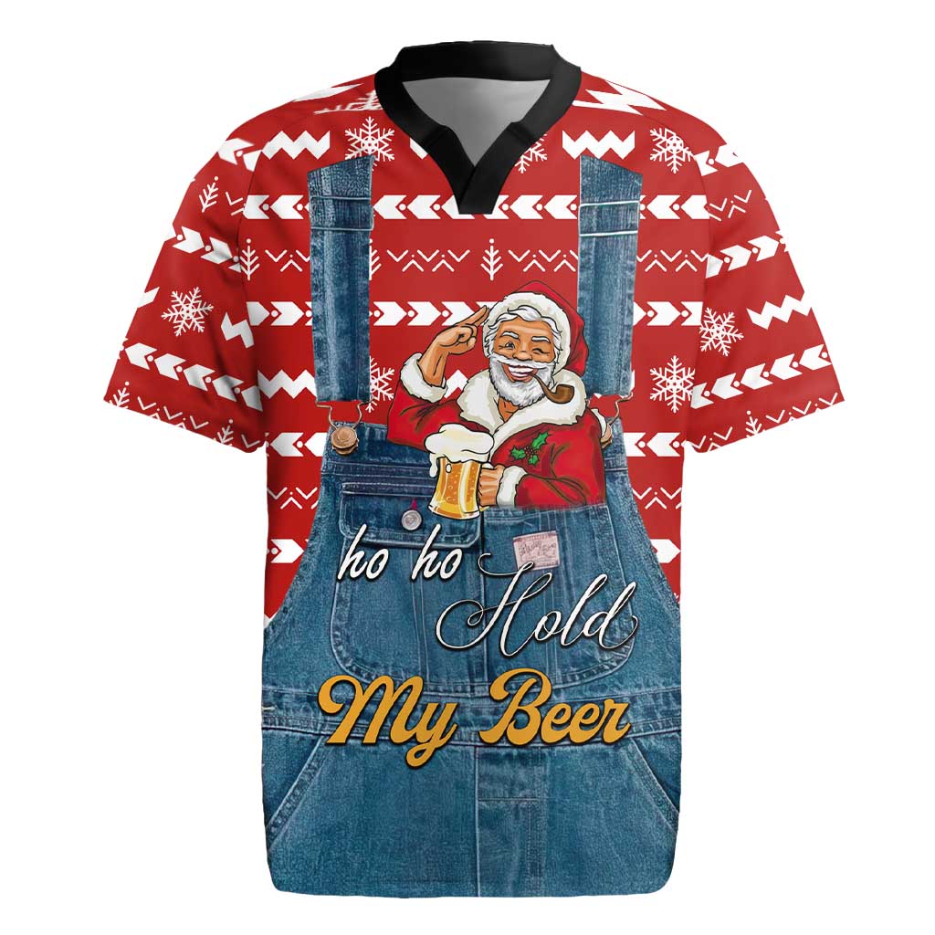 Ho Ho Hold My Beer Santa Christmas Design Rugby Jersey Xmas Holiday Patterns - Wonder Print Shop