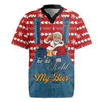 Ho Ho Hold My Beer Santa Christmas Design Rugby Jersey Xmas Holiday Patterns - Wonder Print Shop