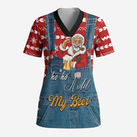 Ho Ho Hold My Beer Santa Christmas Design Scrub Top Xmas Holiday Patterns - Wonder Print Shop