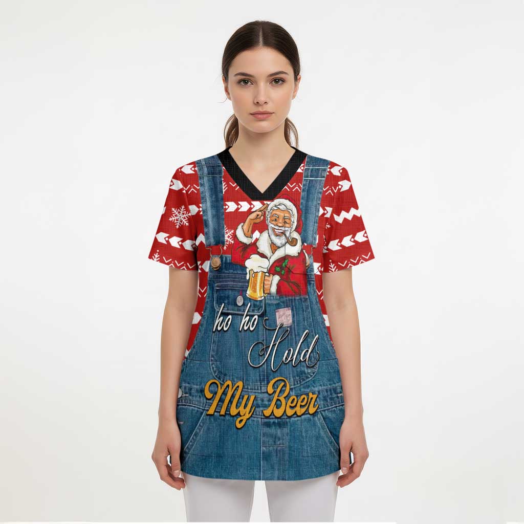 Ho Ho Hold My Beer Santa Christmas Design Scrub Top Xmas Holiday Patterns - Wonder Print Shop