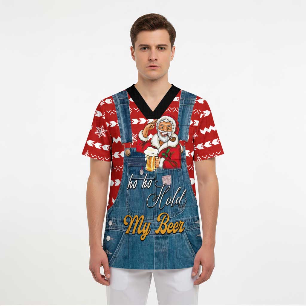 Ho Ho Hold My Beer Santa Christmas Design Scrub Top Xmas Holiday Patterns - Wonder Print Shop