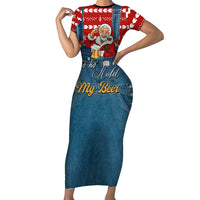 Ho Ho Hold My Beer Santa Christmas Design Short Sleeve Bodycon Dress Xmas Holiday Patterns - Wonder Print Shop