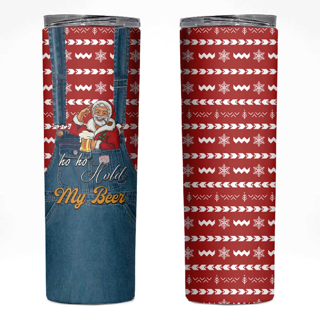 Ho Ho Hold My Beer Santa Christmas Design Skinny Tumbler Xmas Holiday Patterns - Wonder Print Shop