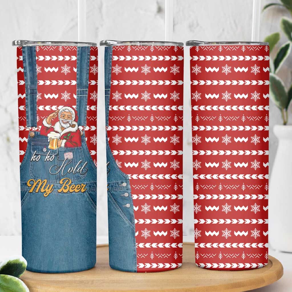 Ho Ho Hold My Beer Santa Christmas Design Skinny Tumbler Xmas Holiday Patterns - Wonder Print Shop