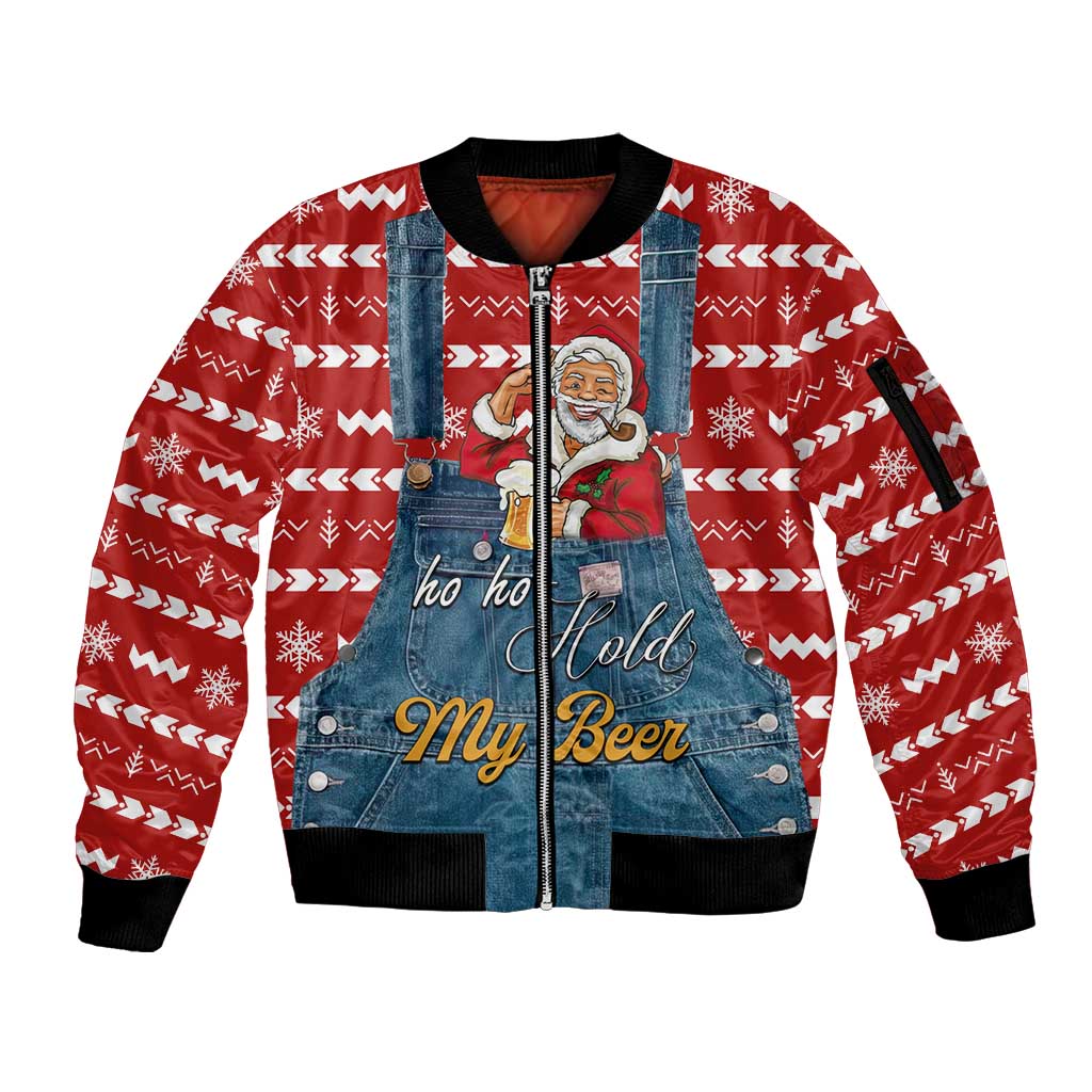 Ho Ho Hold My Beer Santa Christmas Design Sleeve Zip Bomber Jacket Xmas Holiday Patterns - Wonder Print Shop