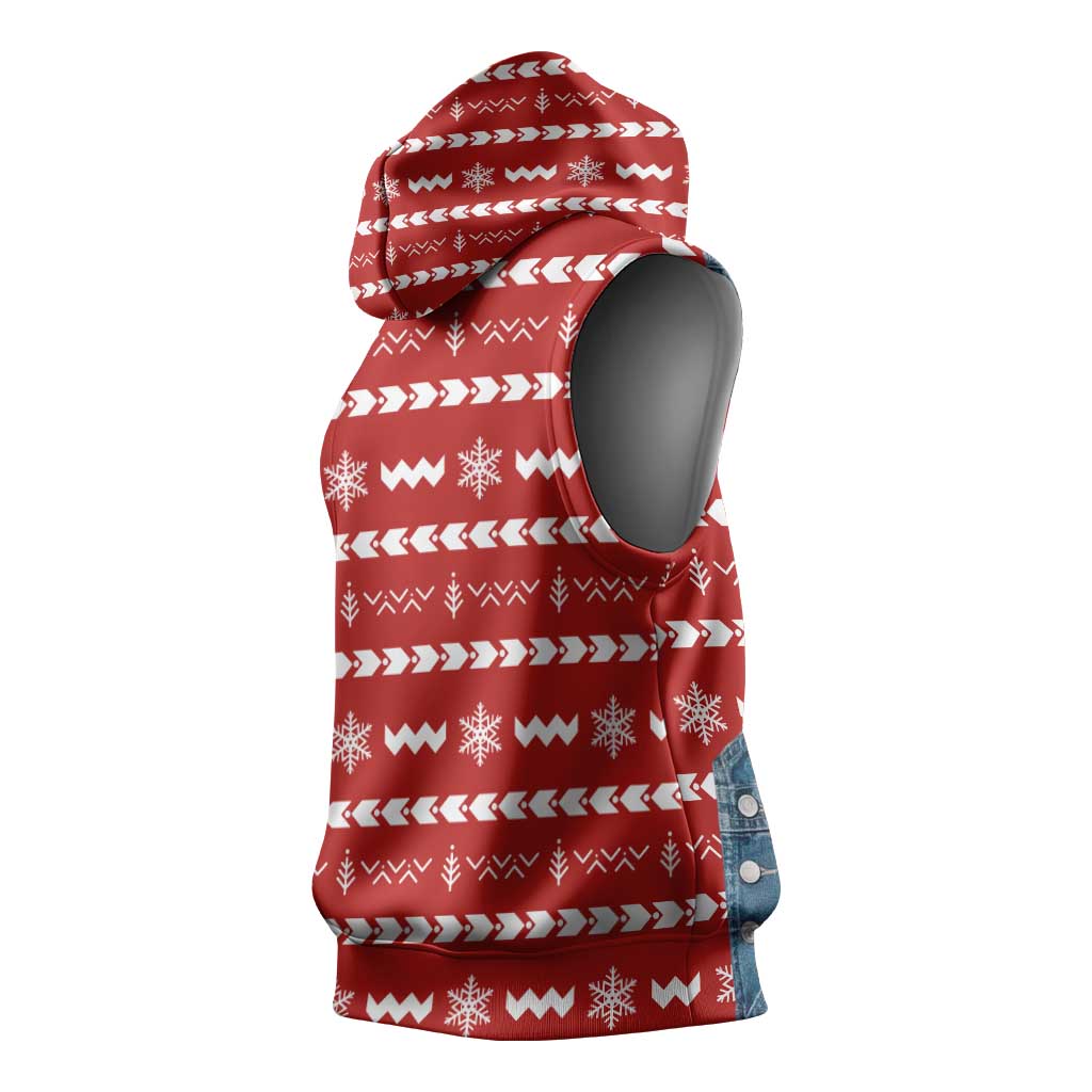 Ho Ho Hold My Beer Santa Christmas Design Sleeveless Hoodie Xmas Holiday Patterns - Wonder Print Shop