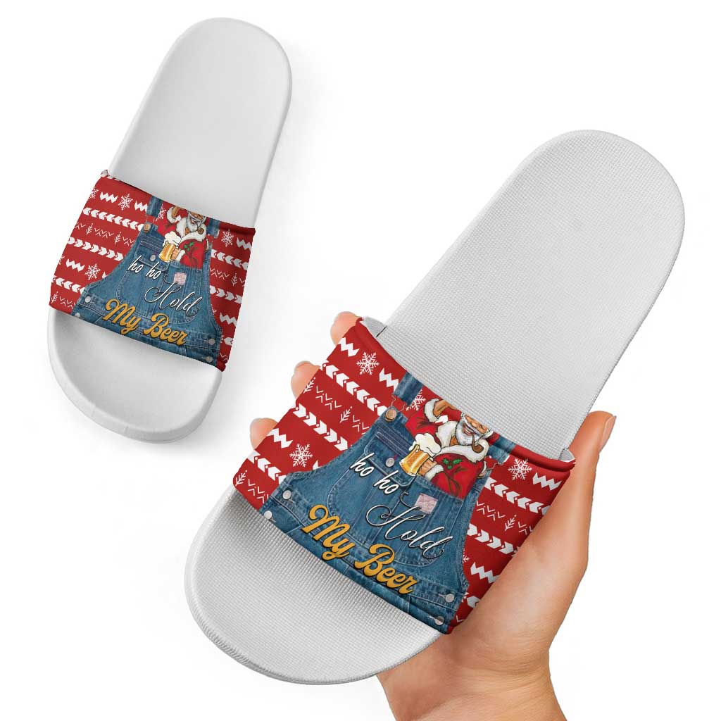 Ho Ho Hold My Beer Santa Christmas Design Slide Sandals Xmas Holiday Patterns - Wonder Print Shop