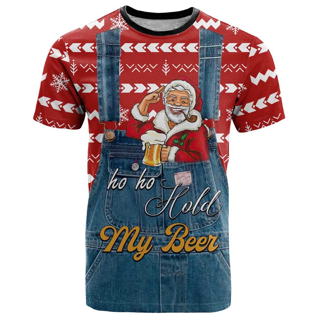 Ho Ho Hold My Beer Santa Christmas Design T Shirt Xmas Holiday Patterns - Wonder Print Shop