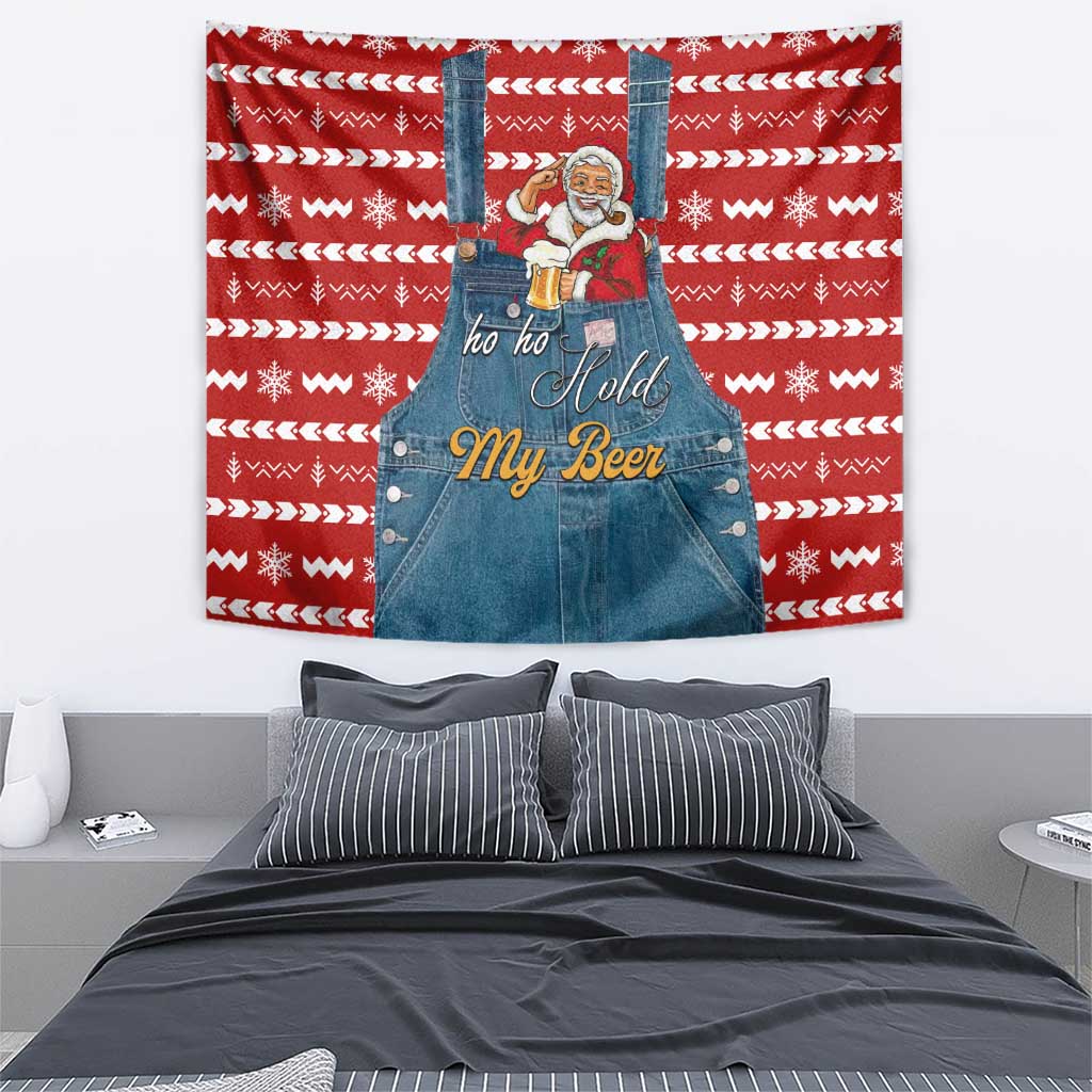 Ho Ho Hold My Beer Santa Christmas Design Tapestry Xmas Holiday Patterns - Wonder Print Shop