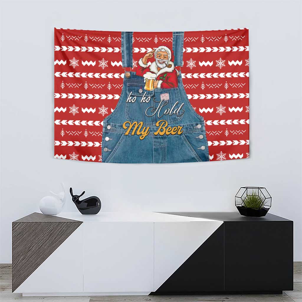 Ho Ho Hold My Beer Santa Christmas Design Tapestry Xmas Holiday Patterns - Wonder Print Shop