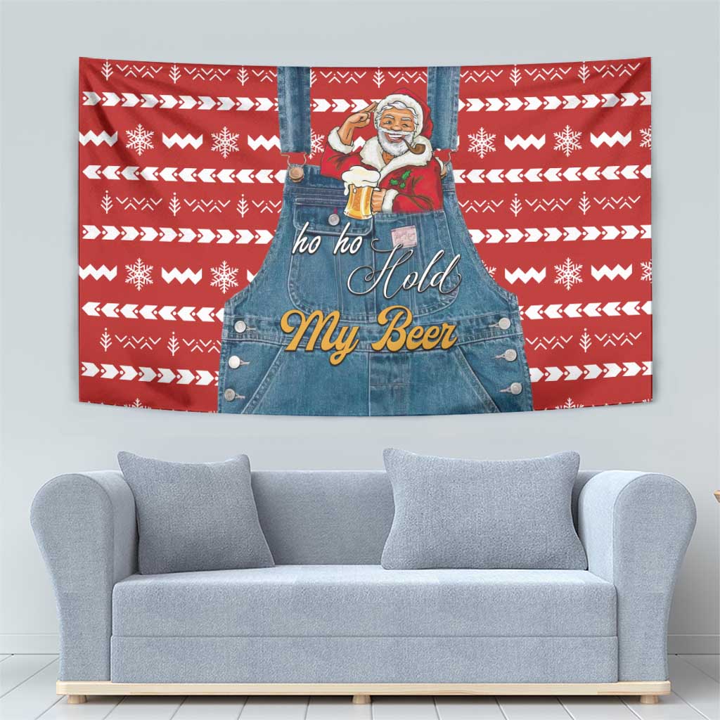 Ho Ho Hold My Beer Santa Christmas Design Tapestry Xmas Holiday Patterns - Wonder Print Shop