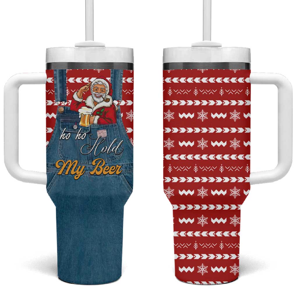 Ho Ho Hold My Beer Santa Christmas Design Tumbler With Handle Xmas Holiday Patterns - Wonder Print Shop