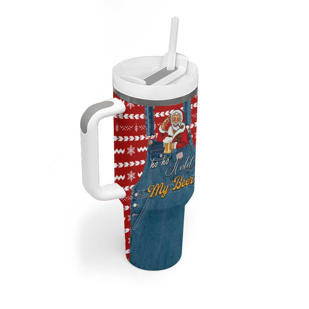 Ho Ho Hold My Beer Santa Christmas Design Tumbler With Handle Xmas Holiday Patterns - Wonder Print Shop