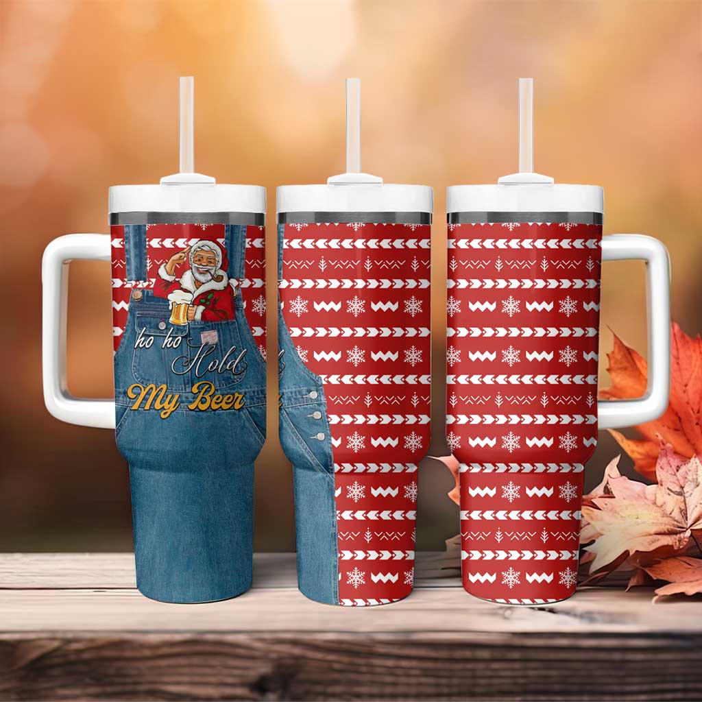 Ho Ho Hold My Beer Santa Christmas Design Tumbler With Handle Xmas Holiday Patterns - Wonder Print Shop